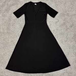 MSK Dress Womens Small Black V-Neck Short Sleeve A-Line Stretch Maxi Made USA